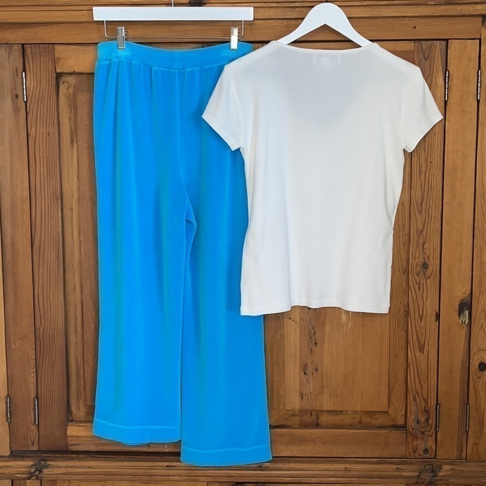 Saks Fifth Ave. Real Clothes Aqua Blue Velour High Waisted Pants Sz. S - Picture 4 of 17